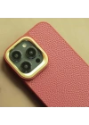 Apple iPhone 14 Kılıf Soft Deri Metal Kamera Çerçeveli ​Kajsa Litchi Kapak