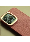 Apple iPhone 14 Kılıf Soft Deri Metal Kamera Çerçeveli ​Kajsa Litchi Kapak