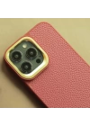 Apple iPhone 14 Plus Kılıf Soft Deri Metal Kamera Çerçeveli ​Kajsa Litchi Kapak