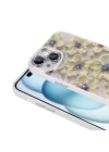 Apple iPhone 15 Kılıf Çiçek Desenli Parlak Taşlı Sert Silikon Zore Garden Kapak