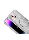 Apple iPhone 15 Kılıf M-safe Şarj Özellikli Parlayan Simli Zore Okso Kapak