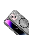 Apple iPhone 15 Kılıf M-safe Şarj Özellikli Parlayan Simli Zore Okso Kapak
