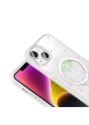 Apple iPhone 15 Kılıf M-Safe Şarj Özellikli Şeffaf Zore Folk Sert Kapak