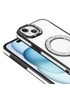 Apple iPhone 15 Kılıf Pırlanta Taş Tasarımlı M-safe Şarj Özellikli Zore Karetta Silikon Kapak