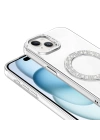 Apple iPhone 15 Kılıf Pırlanta Taş Tasarımlı M-safe Şarj Özellikli Zore Karetta Silikon Kapak