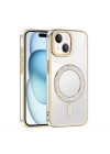 Apple iPhone 15 Kılıf Pırlanta Taş Tasarımlı M-safe Şarj Özellikli Zore Karetta Silikon Kapak