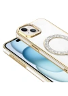 Apple iPhone 15 Kılıf Pırlanta Taş Tasarımlı M-safe Şarj Özellikli Zore Karetta Silikon Kapak