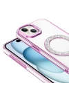 Apple iPhone 15 Kılıf Pırlanta Taş Tasarımlı M-safe Şarj Özellikli Zore Karetta Silikon Kapak