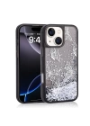Apple iPhone 15 Kılıf Sıvılı Simli Kelebek Baskılı Şeffaf Arka Yüzey Zore Glis Silikon Kapak