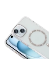 Apple iPhone 15 Plus Kılıf Taşlı Tasarım M-safe Şarj Özellikli Zore Koment Silikon Kapak