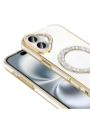 Apple iPhone 16 Kılıf Pırlanta Taş Tasarımlı M-safe Şarj Özellikli Zore Karetta Silikon Kapak