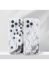 Apple iPhone 16 Pro Kılıf Sıvılı Simli Baskılı Şeffaf Arka Yüzey Zore Mossa Silikon Kapak
