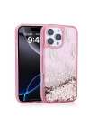 Apple iPhone 16 Pro Max Kılıf Sıvılı Simli Kelebek Baskılı Şeffaf Arka Yüzey Zore Glis Silikon Kapak