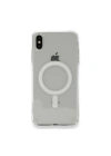 Apple iPhone X Kılıf M-safe Şarj Özellikli Şeffaf Sert PC Zore Embos Kapak