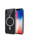 Apple iPhone X Kılıf M-safe Şarj Özellikli Şeffaf Sert PC Zore Embos Kapak