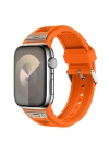Apple Watch 42mm Zore KRD-117 Hava Alabilen Delikli Metal Süslemeli Desenli Silikon Kordon