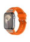Apple Watch 42mm Zore KRD-117 Hava Alabilen Delikli Metal Süslemeli Desenli Silikon Kordon