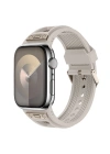 Apple Watch 44mm Zore KRD-117 Hava Alabilen Delikli Metal Süslemeli Desenli Silikon Kordon