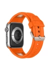 Apple Watch 44mm Zore KRD-117 Hava Alabilen Delikli Metal Süslemeli Desenli Silikon Kordon