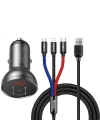 Baseus Digital Display Dual USB 4.8A 24W Hızlı Araç Şarj Cihazı+Baseus 3in1 Şarj Kablosu 3.5A 1.2m