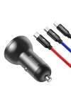 Baseus Digital Display Dual USB 4.8A 24W Hızlı Araç Şarj Cihazı+Baseus 3in1 Şarj Kablosu 3.5A 1.2m