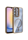 Galaxy A16 Kılıf Standlı ve Kamera Lens Hediyeli M-Safe Şarj Özellikli Zore Etro Kapak