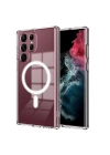 Galaxy S22 Ultra Kılıf Zore M-safe Şarj Özellikli Şeffaf Sert PC Zore Embos Kapak