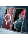 Galaxy S22 Ultra Kılıf Zore M-safe Şarj Özellikli Şeffaf Sert PC Zore Embos Kapak