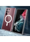 Galaxy S23 Ultra Kılıf Zore M-safe Şarj Özellikli Şeffaf Sert PC Zore Embos Kapak