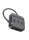 Hoco HB31 4in1 Type-C to 4x USB3.0 HUB Çevirici Dönüştürücü Adaptör 0.2m