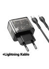 HOCO N34 PD20W USB+Type-C + iPhone Lightning Kablo Hızlı Şarj Adaptör Seti