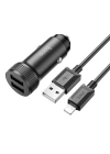 HOCO Z49 Çift USB Girişli Araç Şarj Başlık + USB To iPhone Lightning Kablo