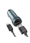 HOCO Z49 Çift USB Girişli Araç Şarj Başlık + USB To Type-C Kablo