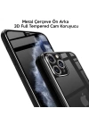 İPhone 11 Pro Metal Çerçeve Ön Arka 3D Full Tempered Cam Koruyucu