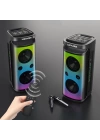 Lenyes S882 Su Geçirmez Mikrofonlu Çoklu Giriş RGB Işıklı TWS Karaoke FM Bluetooth Hoparlör v5.3