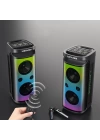 Lenyes S883 Su Geçirmez Tekerlekli Mikrofonlu Çoklu Giriş RGB Işıklı TWS Karaoke FM Bluetooth Hoparlör v5.3