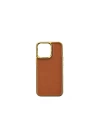 More TR Apple iPhone 13 Mini Kılıf Wiwu Genuine Leather Gold Calfskin Orjinal Deri Kapak