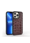 More TR Apple iPhone 13 Pro Max Kılıf Wiwu Croco Pattern Calfskin Orjinal Deri Kapak