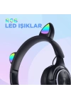 Zore M6 Pro Cat RGB Led Işıklı Kedi Kulağı Band Tasarımlı Ayarlanabilir ve Katlanabilir Kulak Üstü Bluetooth Kulaklık