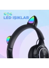 Zore M6 Pro Cat RGB Led Işıklı Kedi Kulağı Band Tasarımlı Ayarlanabilir ve Katlanabilir Kulak Üstü Bluetooth Kulaklık