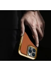 More TR Apple iPhone 13 Kılıf Wiwu Genuine Leather Gold Calfskin Orjinal Deri Kapak