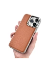 More TR Apple iPhone 13 Kılıf Wiwu Genuine Leather Silver Calfskin Orjinal Deri Kapak