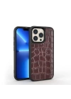 More TR Apple iPhone 13 Pro Kılıf Wiwu Croco Pattern Calfskin Orjinal Deri Kapak