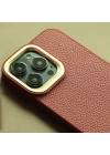 More TR Apple iPhone 14 Kılıf Soft Deri Metal Kamera Çerçeveli ​Kajsa Litchi Kapak