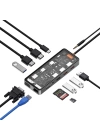 More TR Wiwu CB012 Cyber 12 in 1 Type-C Hub 100W Şarj Destekli Şeffaf Görünümlü SD Kart-RJ45-Hdmi-VGA-Usb Çoğaltıcı