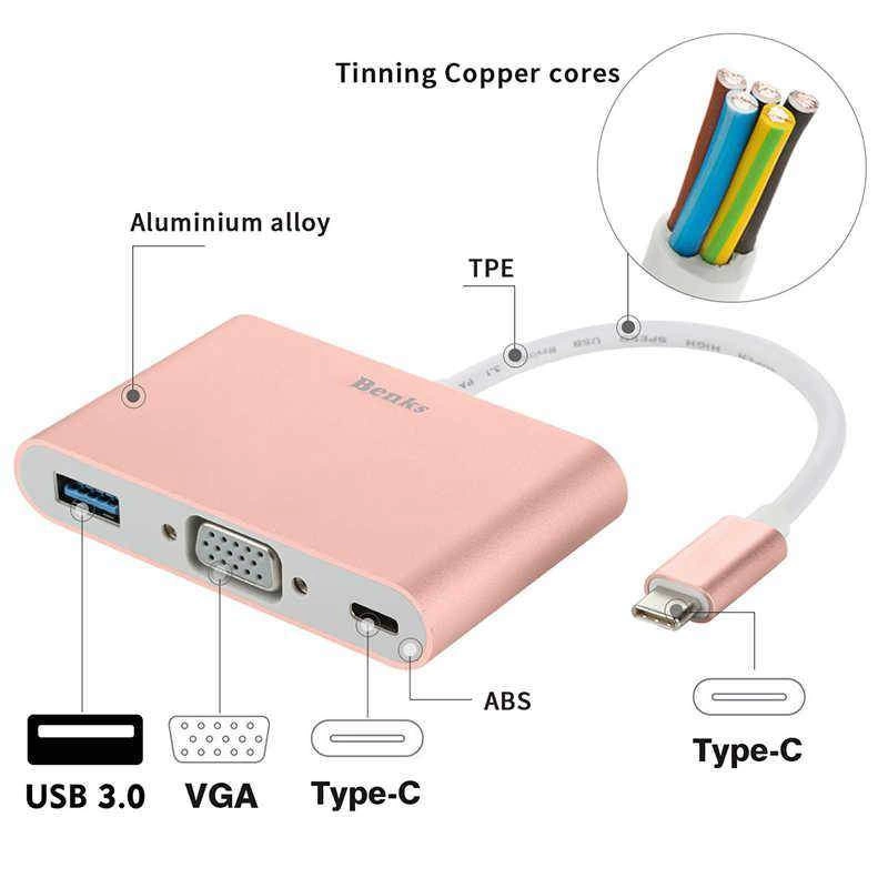 More TR Benks U20 Type-C to 3 in 1 Adaptör (Usb 3.0+VGA+Type-C)