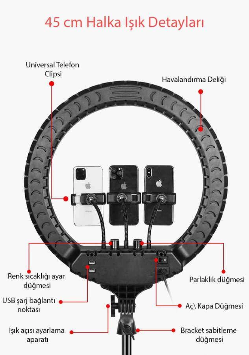 More TR Zore RL-18 Işıklı Telefon Tutucu Ring Light