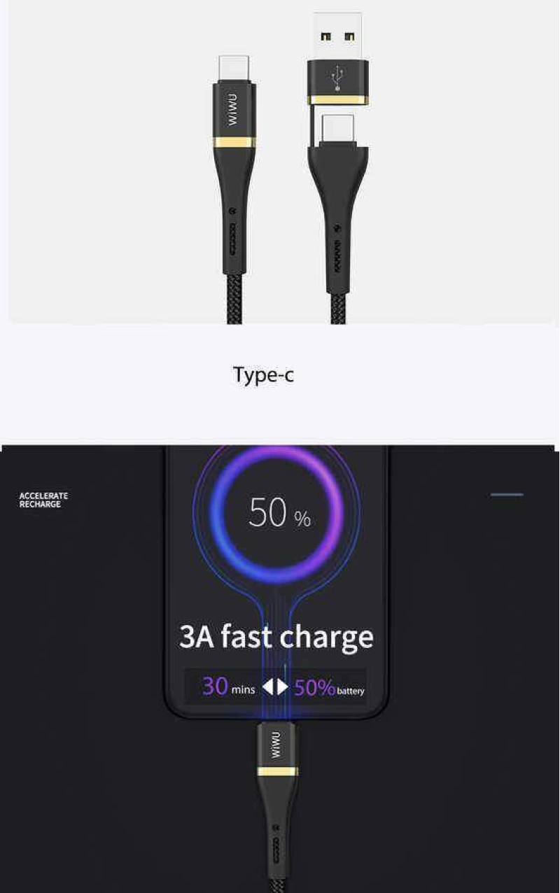 More TR Wiwu ED-106 2 in 1 USB A- Type-C to Type-C Elite Data Kablo