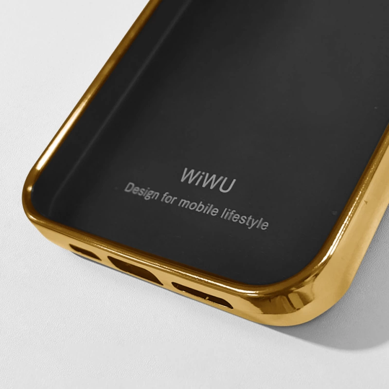 More TR Apple iPhone 13 Kılıf Wiwu Genuine Leather Gold Calfskin Orjinal Deri Kapak