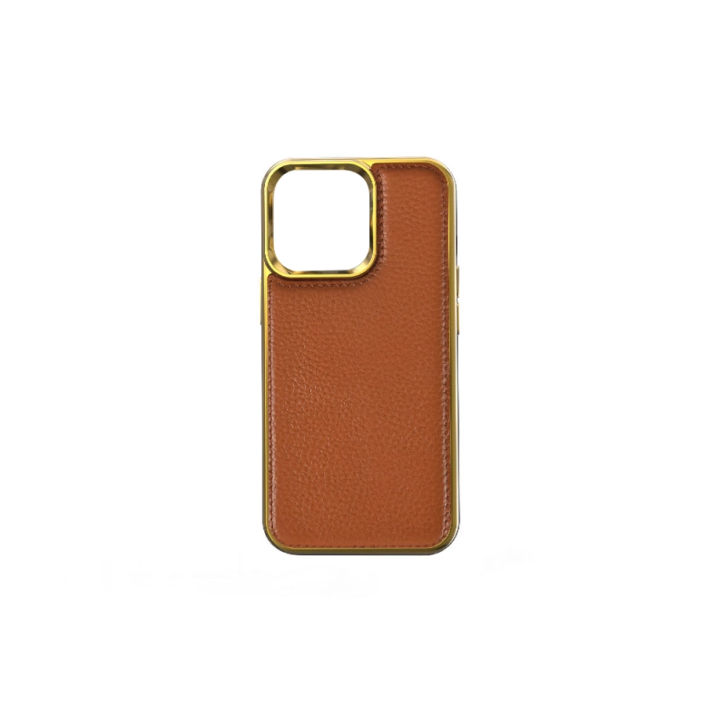 More TR Apple iPhone 13 Mini Kılıf Wiwu Genuine Leather Gold Calfskin Orjinal Deri Kapak